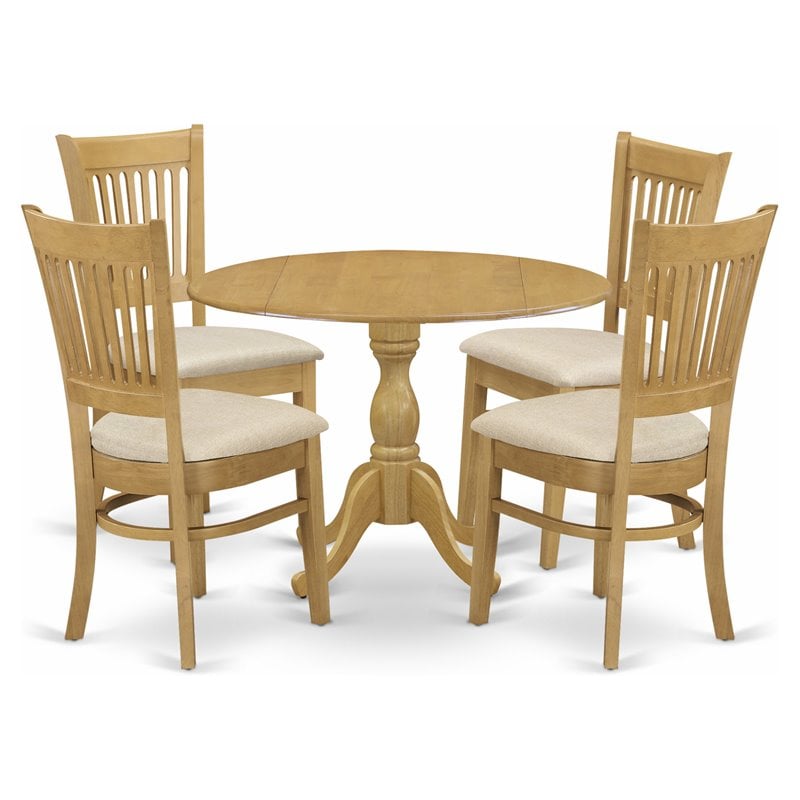 Pemberly Row 5-Piece Wood Dining Set with Cushion Seat in Oak Finish