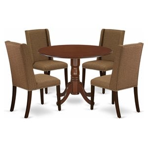 Pemberly Row 5-Piece Wood Dining Set in Mahogany Finish with Beige Cushions