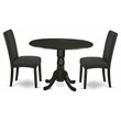 Pemberly Row 3-Piece Round Dining Set with Upholstered Chairs in Black