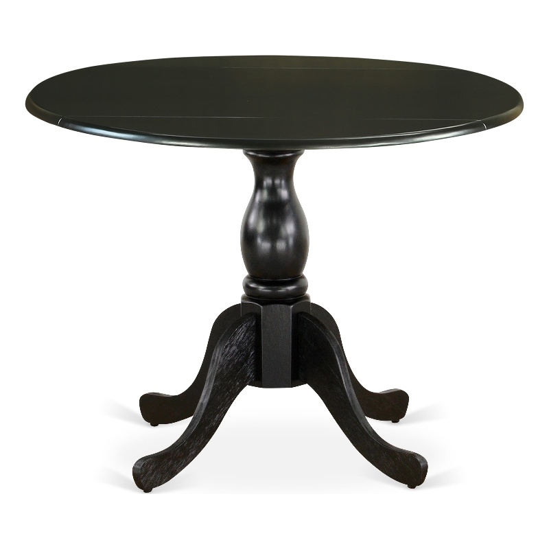 Pemberly Row Round Dining Table with Drop Leaves and Black Pedestal Legs