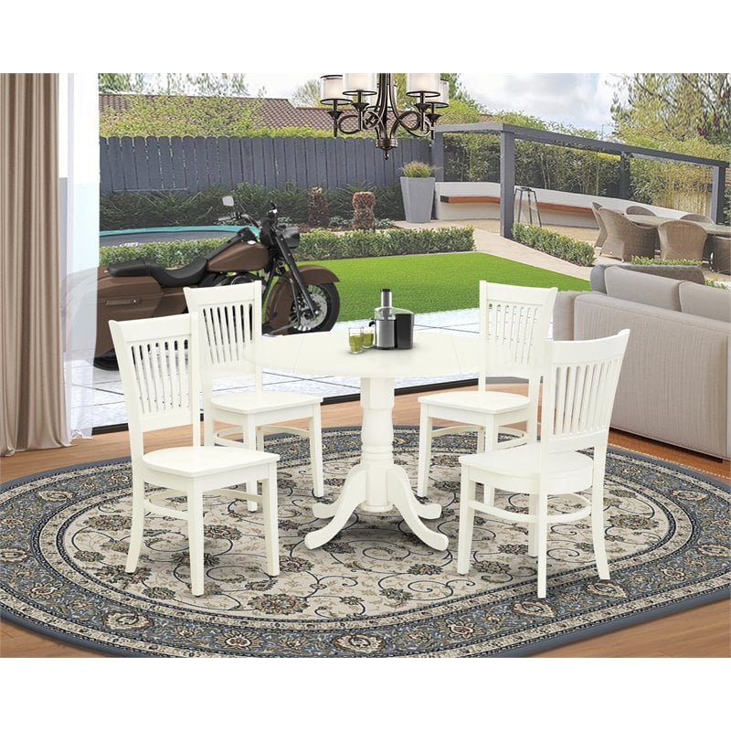 Pemberly Row 5-Piece Wood Dinette Set with Drop-Leaf Table in Linen White