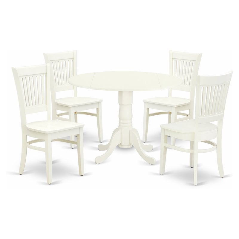 Pemberly Row 5-Piece Wood Dinette Set with Drop-Leaf Table in Linen White