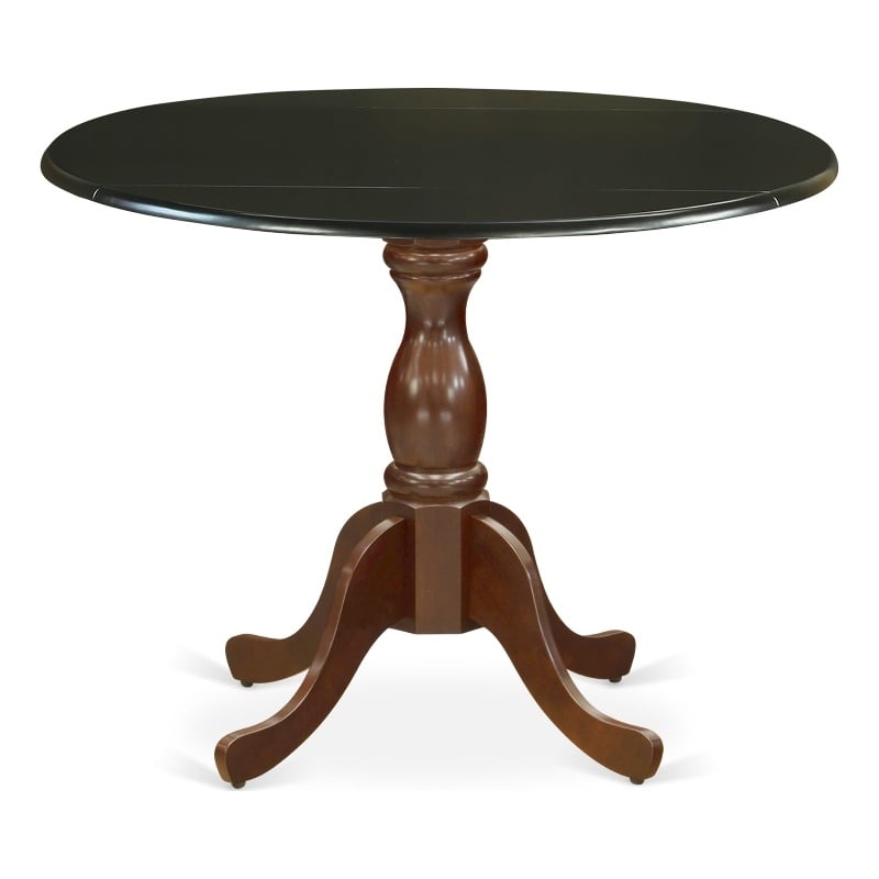 Pemberly Row Round Pedestal Wood Kitchen Table in Black and Mahogany