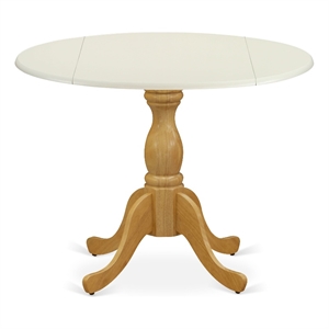 Pemberly Row Round Dining Table with Pedestal Leg in White and Oak 42&quot