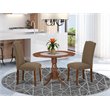 Pemberly Row 3-Piece Wood Dining Set with Mahogany Finish and Linen Chairs