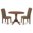 Pemberly Row 3-Piece Wood Dining Set with Mahogany Finish and Linen Chairs
