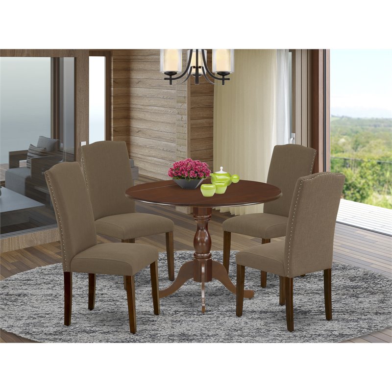 Pemberly Row 5-Piece Wood Dining Set with Parson Chairs in Mahogany Finish