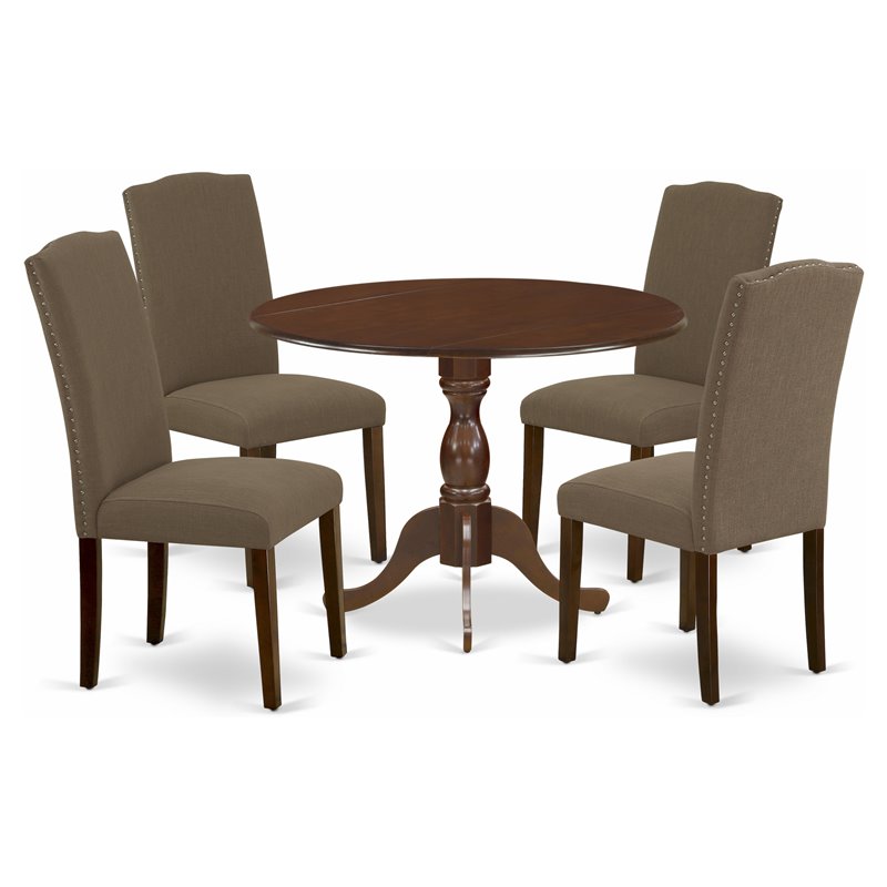 Pemberly Row 5-Piece Wood Dining Set with Parson Chairs in Mahogany Finish