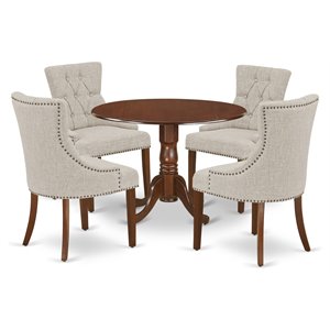 Pemberly Row 5-Piece Round Dining Set in Mahogany and Doeskin Upholstery