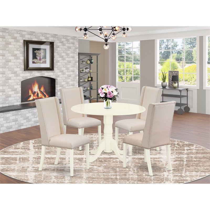 Pemberly Row 5-Piece Wood Dining Set with Parson Chairs in Linen White