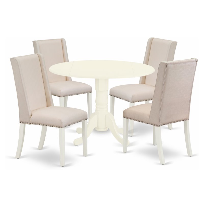 Pemberly Row 5-Piece Wood Dining Set with Parson Chairs in Linen White