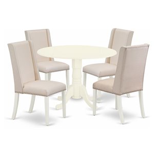 Pemberly Row 5-Piece Wood Dining Set with Parson Chairs in Linen White