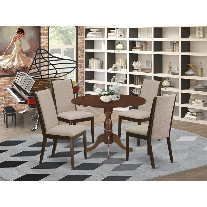 Pemberly Row 5-Piece Rustic Wood Dining Set in Mahogany and Light Tan