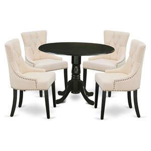 Pemberly Row 5-Piece Rubberwood Dining Set in Black and Light Beige