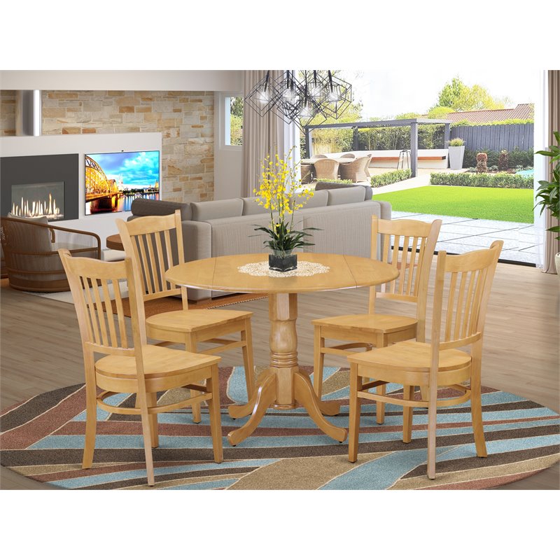 Pemberly Row 5-Piece Wood Dining Table Set with Chairs in Oak Finish