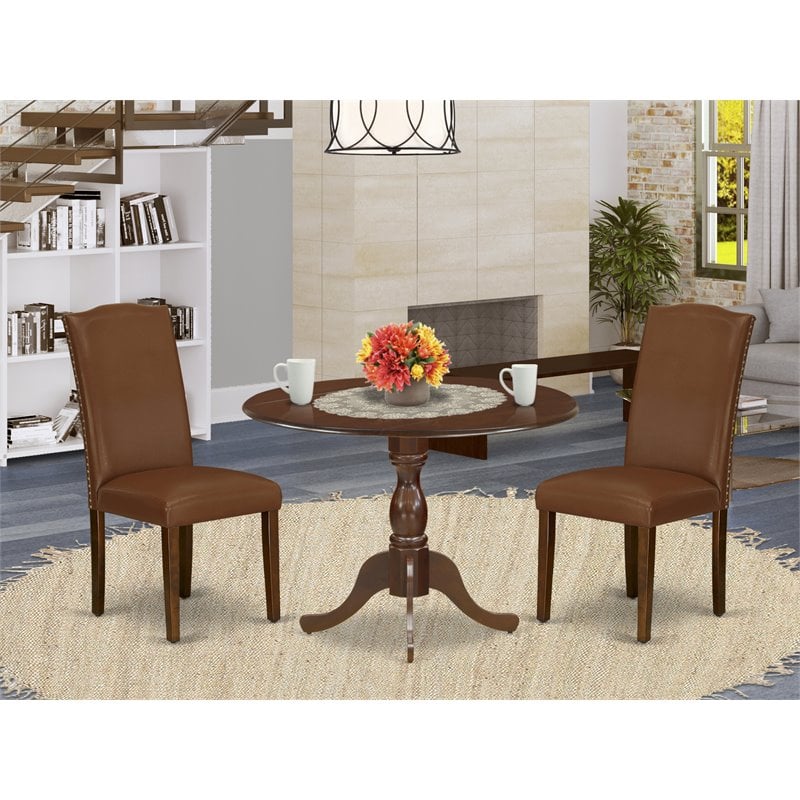 Pemberly Row 3-Piece Mahogany Dining Set with Faux Leather Chairs