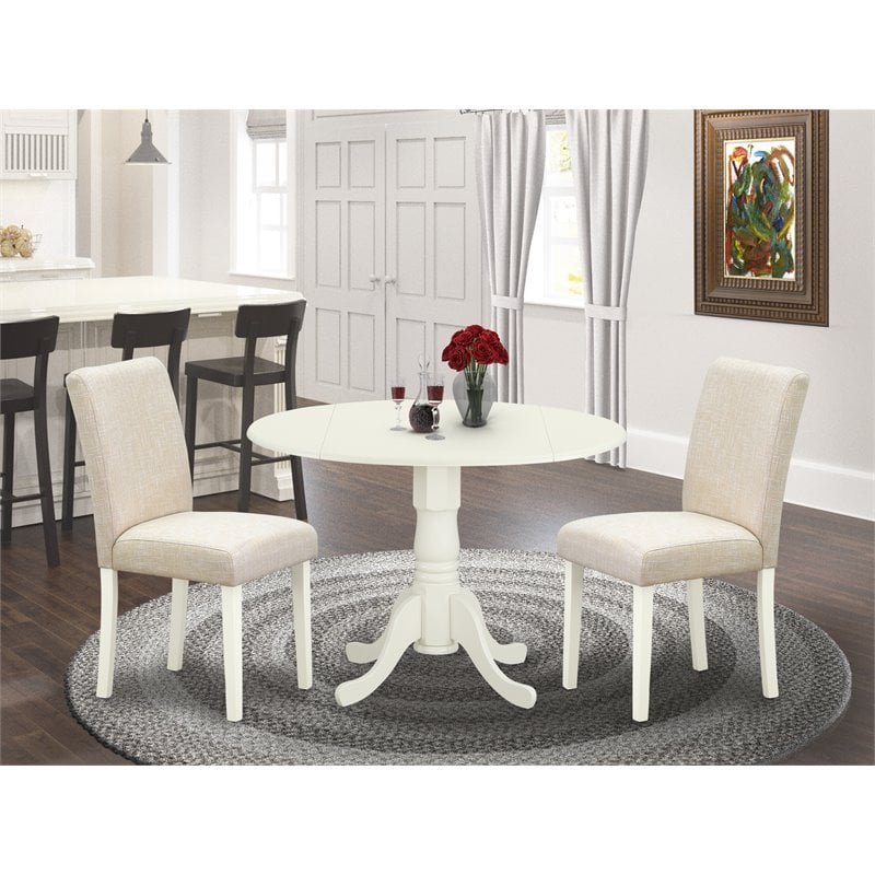 Pemberly Row 3-Piece Dining Table Set in Linen White with Parson Chairs