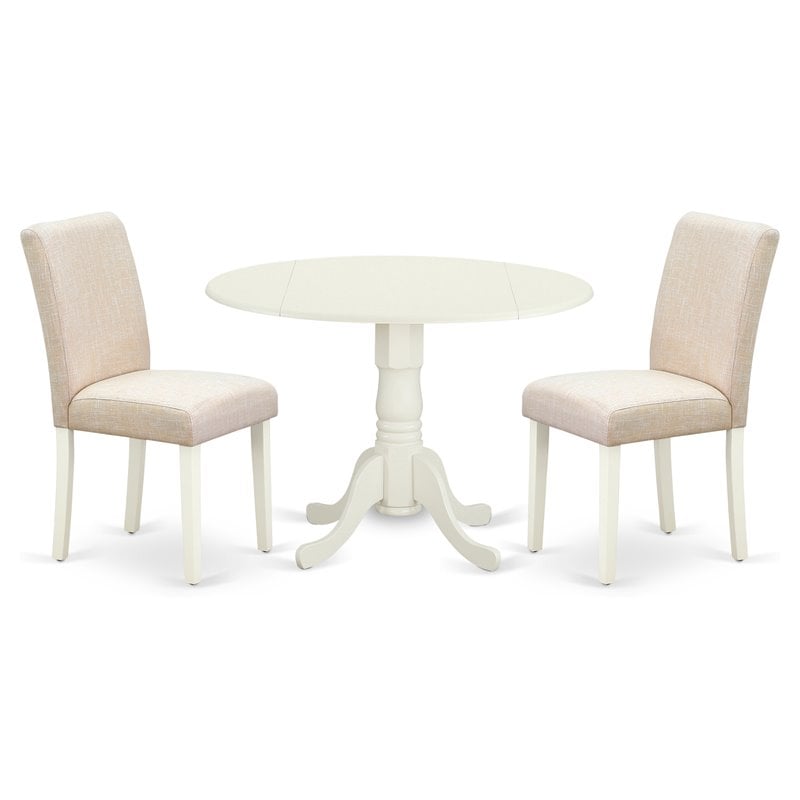 Pemberly Row 3-Piece Dining Table Set in Linen White with Parson Chairs