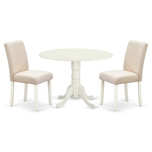 Pemberly Row 3-Piece Dining Table Set in Linen White with Parson Chairs