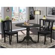 Pemberly Row 3-Piece Wooden Dining Set with Round Black Pedestal Table