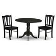 Pemberly Row 3-Piece Wooden Dining Set with Round Black Pedestal Table