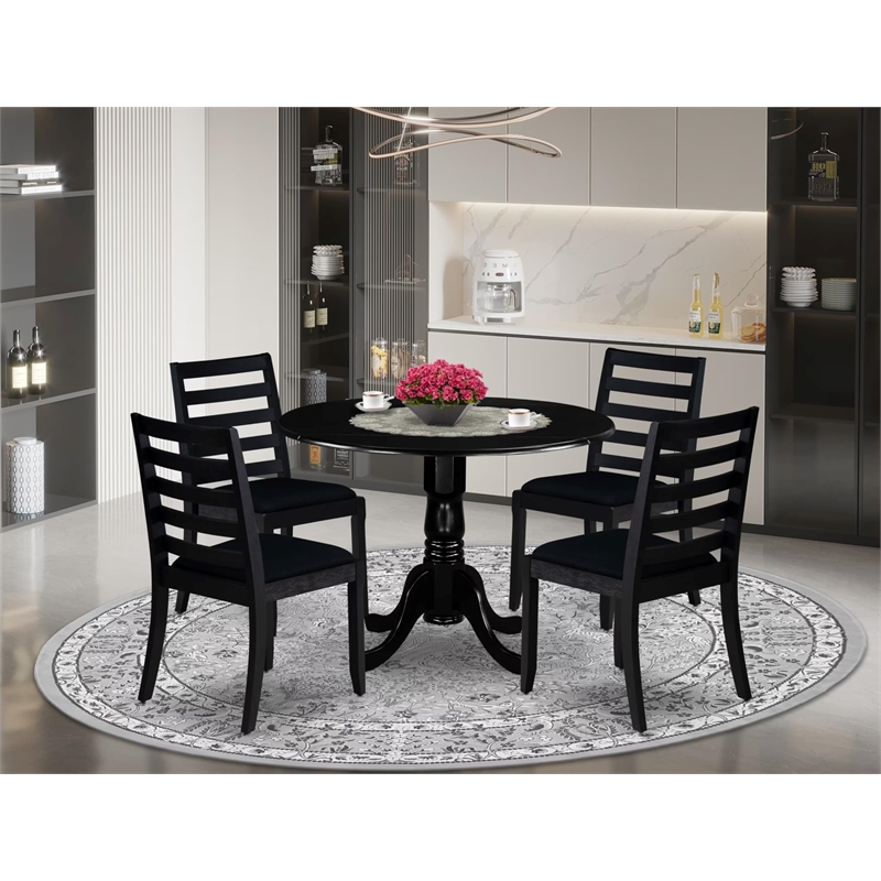 Pemberly Row 5-Piece Dining Set in Black Finish with Faux Leather Seats