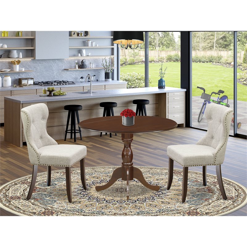 Pemberly Row 3-Piece Wood Dining Set with Mahogany and Doeskin Finish
