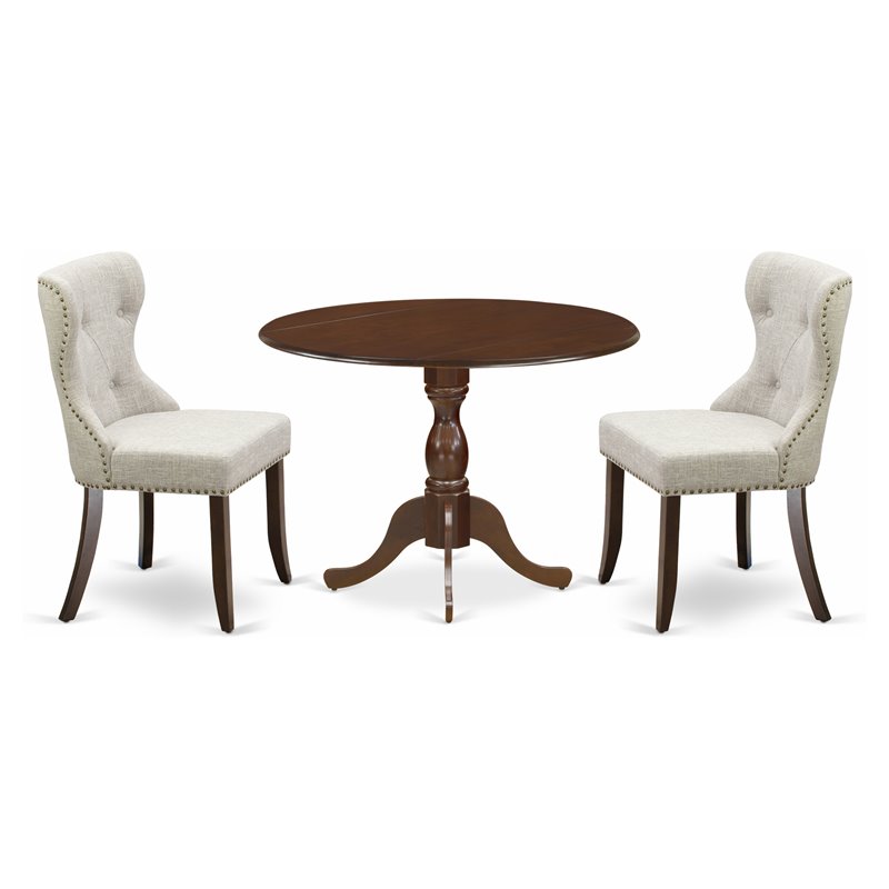 Pemberly Row 3-Piece Wood Dining Set with Mahogany and Doeskin Finish