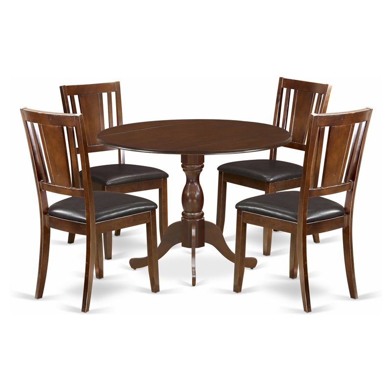 Pemberly Row 5-Piece Wood Dining Set with Faux Leather Seats in Mahogany