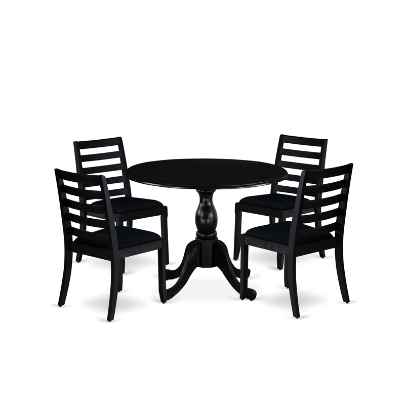 Pemberly Row 5-Piece Black Rubberwood Dining Set with Stackable Chairs