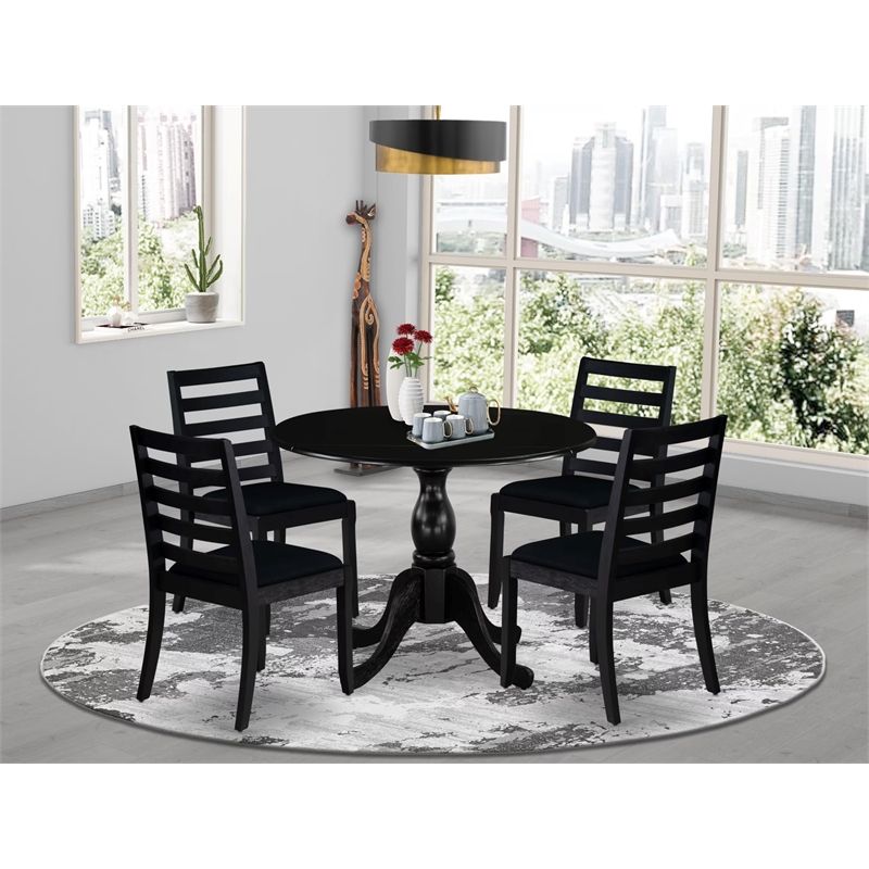 Pemberly Row 5-Piece Black Rubberwood Dining Set with Stackable Chairs