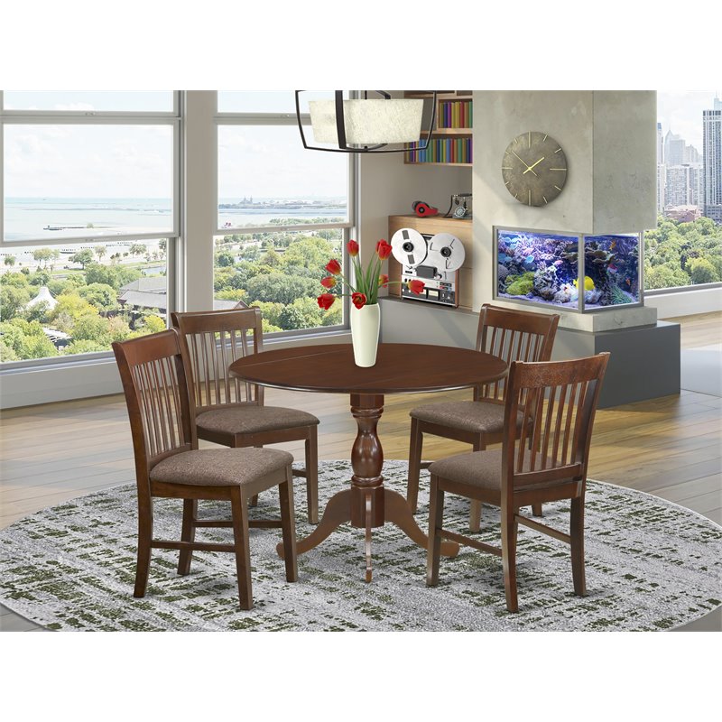 Pemberly Row 5-Piece Drop-Leaf Dining Set in Mahogany Finish
