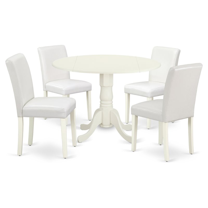 Pemberly Row 5-Piece Wooden Dining Set with Leather Seats in White