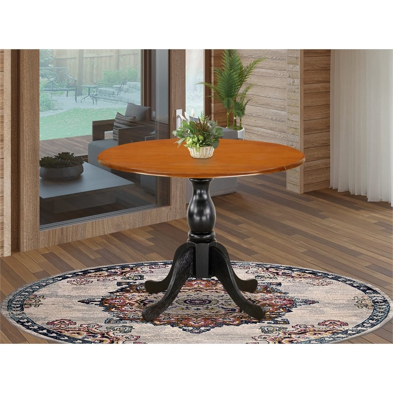 Pemberly Row Round Dining Table with Cherry Top and Black Pedestal Base
