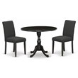 Pemberly Row 3-Piece Black Wood Dining Set with Linen Fabric Seats