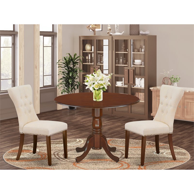 Pemberly Row 3-Piece Dining Set with Mahogany Table and Beige Chairs