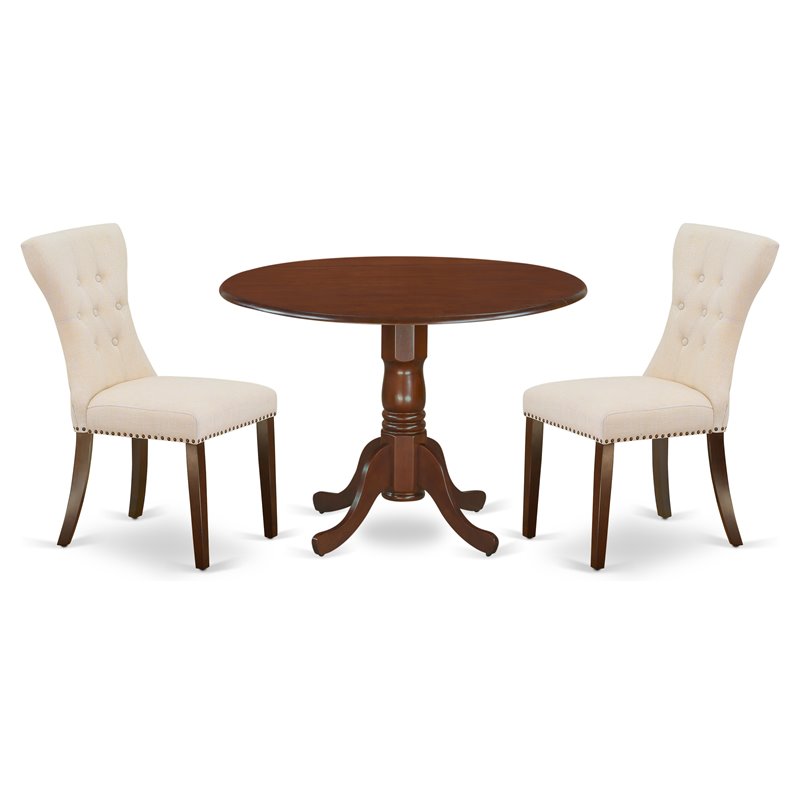 Pemberly Row 3-Piece Dining Set with Mahogany Table and Beige Chairs