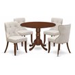 Pemberly Row 5-Piece Wood Dining Table Set with Linen Chairs in Mahogany