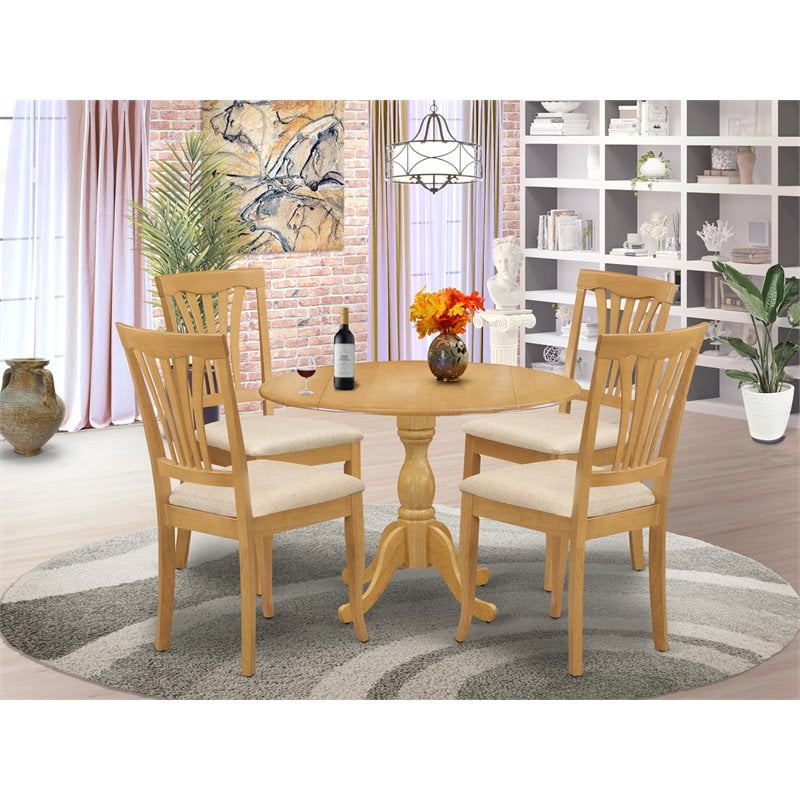 Pemberly Row 5-Piece Wood Dining Set with Drop Leaf Table in Oak Finish