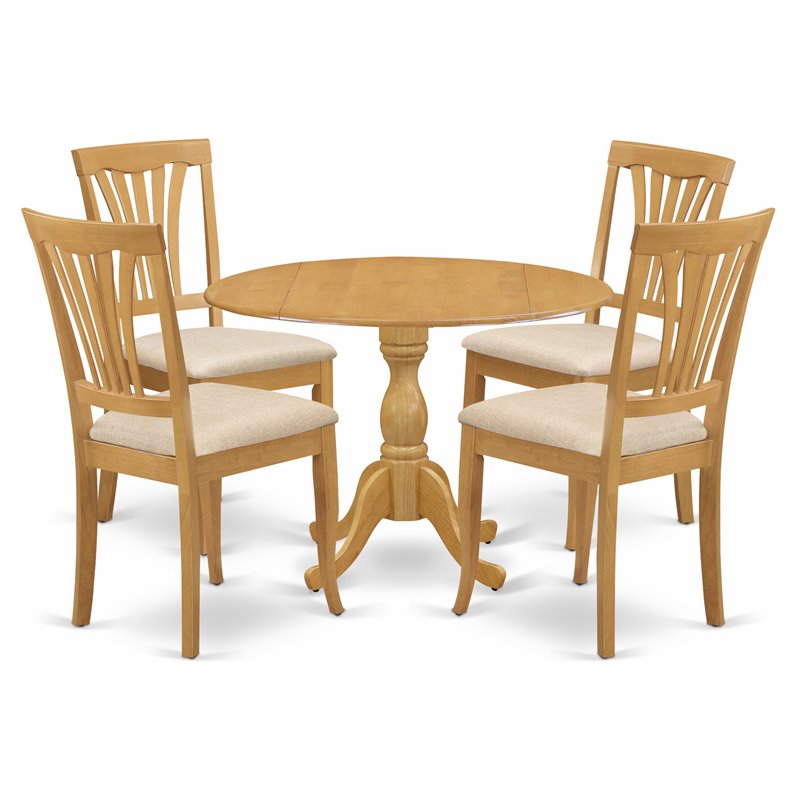 Pemberly Row 5-Piece Wood Dining Set with Drop Leaf Table in Oak Finish