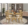 Pemberly Row 5-Piece Wood Dining Set with Drop Leaf Round Table in Oak