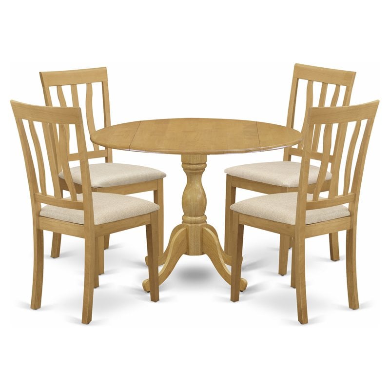 Pemberly Row 5-Piece Wood Dining Set with Drop Leaf Round Table in Oak