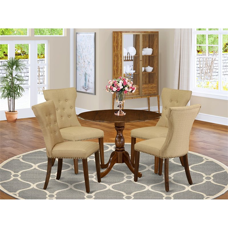 Pemberly Row 5-Piece Wood Dining Set with Drop Leaves in Antique Walnut