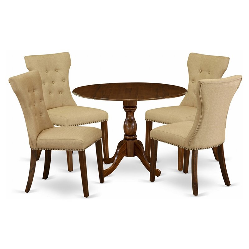 Pemberly Row 5-Piece Wood Dining Set with Drop Leaves in Antique Walnut
