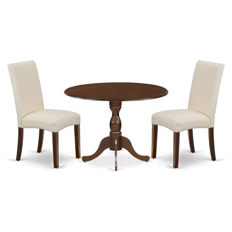 Pemberly Row 3-Piece Wood Dining Set w/ Drop Leaves in Mahogany/Cream