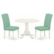 Pemberly Row 3-Piece Wood Dining Set in Linen White/Pond w/ Round Table