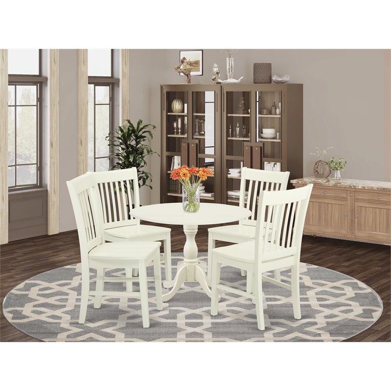 Pemberly Row 5-Piece Dining Set with Linen White Pedestal Table and Chairs
