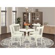 Pemberly Row 5-Piece Dining Set with Linen White Pedestal Table and Chairs