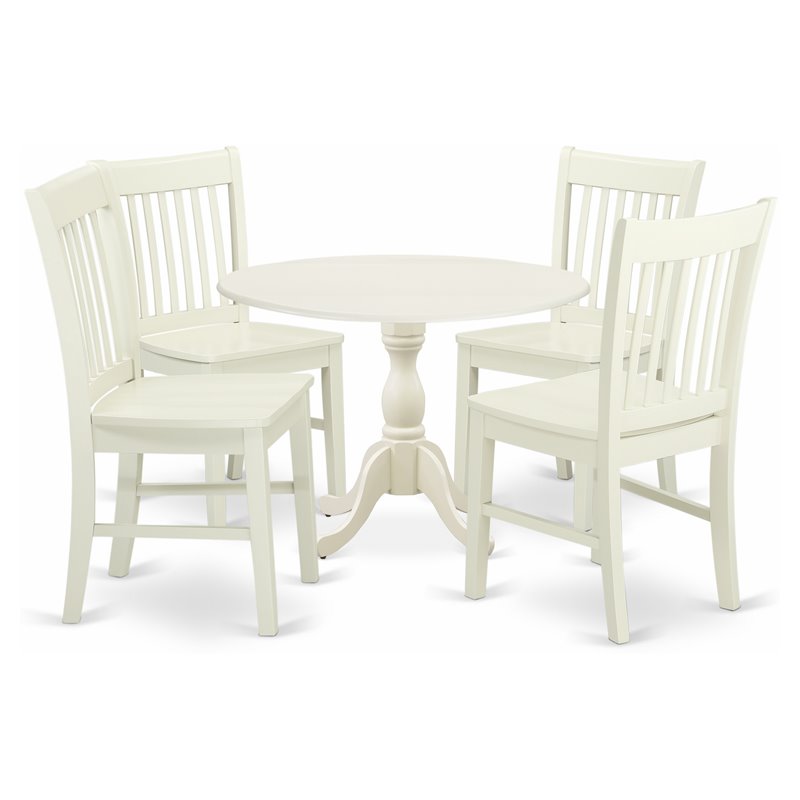 Pemberly Row 5-Piece Dining Set with Linen White Pedestal Table and Chairs