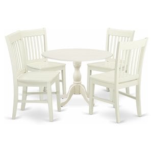 Pemberly Row 5-Piece Dining Set with Linen White Pedestal Table and Chairs